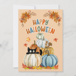 Schattigee Cat en Retro pompoenen Happy Halloween  Feestdagenkaart