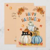 Schattigee Cat en Retro pompoenen Happy Halloween  Feestdagenkaart (Voorkant / Achterkant)