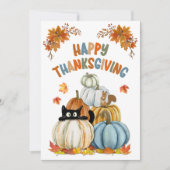 Schattigee Cat en Retro Pompoenen Happy Thanksgivi Feestdagenkaart (Voorkant)
