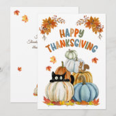 Schattigee Cat en Retro Pompoenen Happy Thanksgivi Feestdagenkaart (Voorkant / Achterkant)