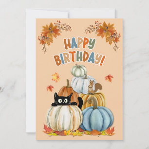Schattigee Cat en Retro pompoenen Herfst Verjaarda Feestdagenkaart
