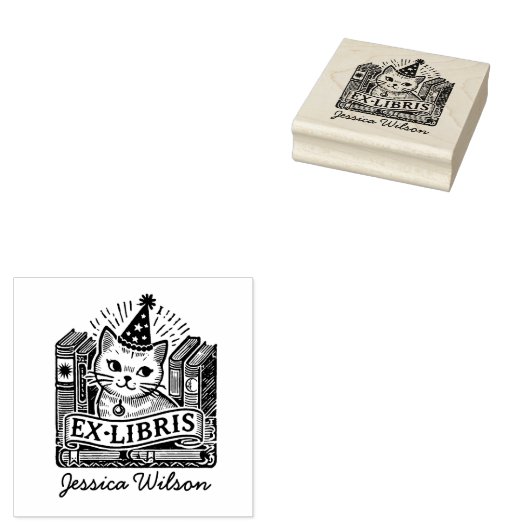 Schattigee Cat Exlibris Rubberstempel (Gestempeld)