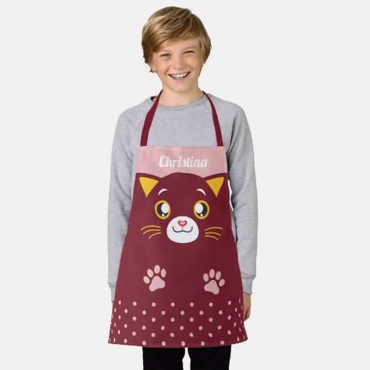 Schattigee Cat Face Polka Dots voor Kids All-Over  Schort (Gedragen)