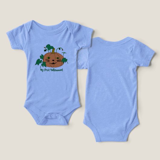 Schattigee Cat Face Pumpkin shirten voor Baby (Ontwerp Voorkant & Achterkant)