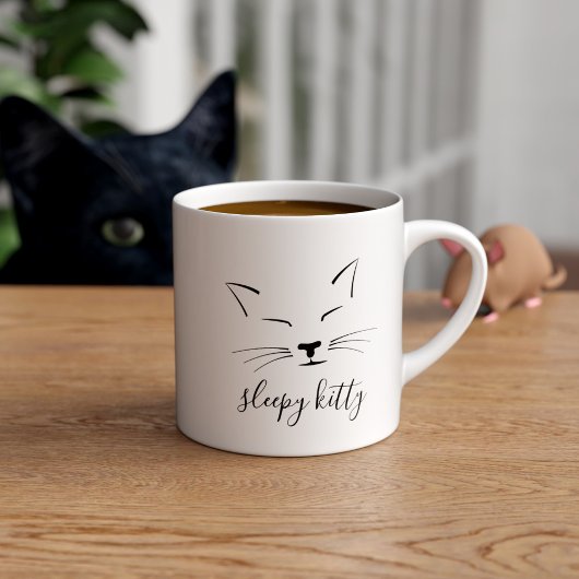 Schattigee Cat Face Sleepy Kat Whiskers Espresso C Kop