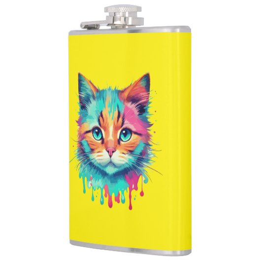 Schattigee Cat Face veelkleurig design-89059 Heupfles (Links)