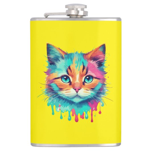 Schattigee Cat Face veelkleurig design-89059 Heupfles (Voorkant)