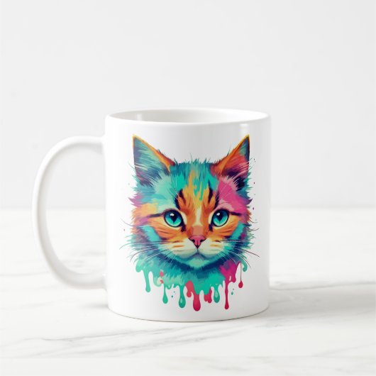Schattigee Cat Face veelkleurig design-89059 Koffiemok (Links)