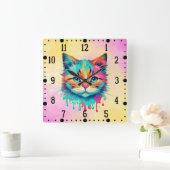 Schattigee Cat Face veelkleurig design-89059 Vierkante Klok (Huis)