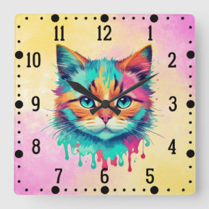 Schattigee Cat Face veelkleurig design-89059 Vierkante Klok