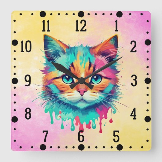 Schattigee Cat Face veelkleurig design-89059 Vierkante Klok (Voorkant)