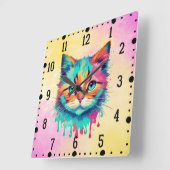 Schattigee Cat Face veelkleurig design-89059 Vierkante Klok (Hoek)