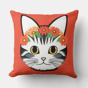 Schattigee Cat Face Vibrant Illustratie Kussen
