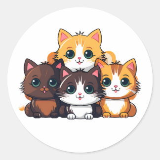 Schattigee Cat Family Sticker - Kawaii Animal Art 