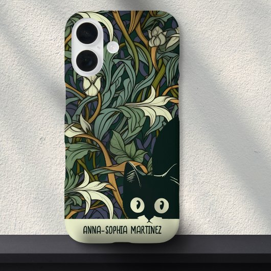Schattigee Cat Floral Art Nouveau Groen Blauw Aang Case-Mate iPhone Case