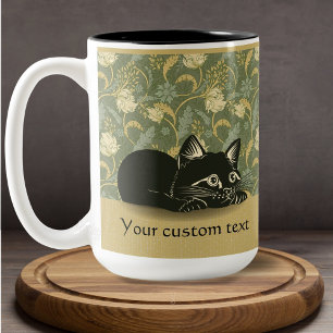 Schattigee Cat Floral Art Nouveau  Patroonnaam Tweekleurige Koffiemok