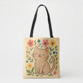 Schattigee Cat Floral Canvas tas – Schattig Kat (Voorkant)