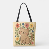 Schattigee Cat Floral Canvas tas – Schattig Kat (Achterkant)