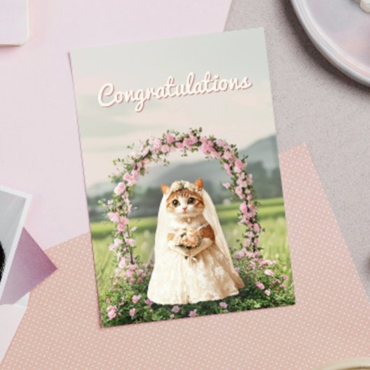 Schattigee Cat Floral Wedding Gefeliciteerd Groet Kaart