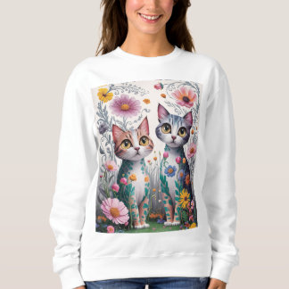 Schattigee Cat Flowral design sweatshirts Trui
