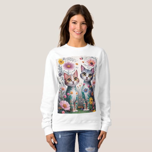 Schattigee Cat Flowral design sweatshirts Trui (Voorkant volledig)