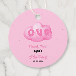 Schattigee Cat Font Waterverf Roze Cloud 1e Verjaa Bedankjes Labels