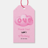 Schattigee Cat Font Waterverf Roze Cloud 1e Verjaa Cadeaulabel (Voorkant)