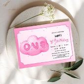 Schattigee Cat Font Waterverf Roze Cloud 1e Verjaa Kaart