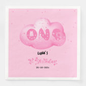 Schattigee Cat Font Waterverf Roze Cloud 1e Verjaa Servet (Voorkant)