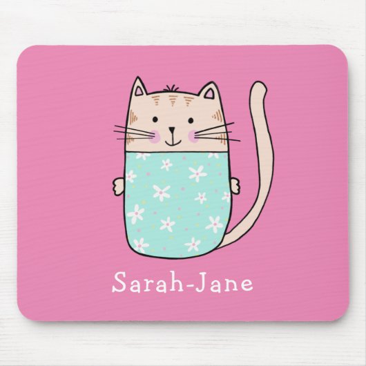 Schattigee Cat gepersonaliseerde aangepaste naam r Muismat (Voorkant)