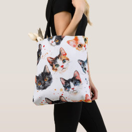 Schattigee Cat Gezichten Patroon Canvas tas Stijlv
