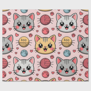 Schattigee Cat Gezichten Wrapping Paper - Kawaii K Cadeaupapier