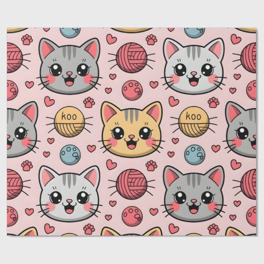 Schattigee Cat Gezichten Wrapping Paper - Kawaii K Cadeaupapier (Vlak)