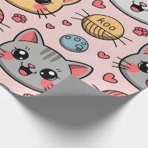 Schattigee Cat Gezichten Wrapping Paper - Kawaii K