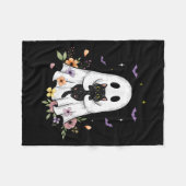 Schattigee Cat Ghost Flowers Spooky Halloween Vibe Fleece Deken (Voorkant (Horizontaal))