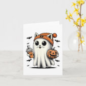 Schattigee Cat Ghost Iced Coffee Funny Ghost Hallo Kaart (Gele Bloem)