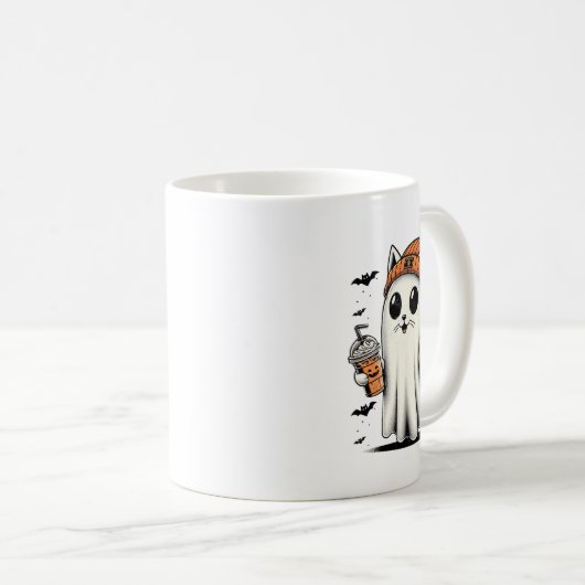 Schattigee Cat Ghost Iced Coffee Funny Ghost Hallo Koffiemok (Voorkant rechts)