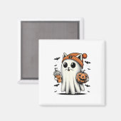 Schattigee Cat Ghost Iced Coffee Funny Ghost Hallo Magneet (Voorkant / Achterkant)