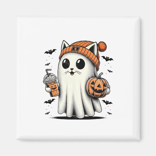 Schattigee Cat Ghost Iced Coffee Funny Ghost Hallo Magneet (Voorkant)