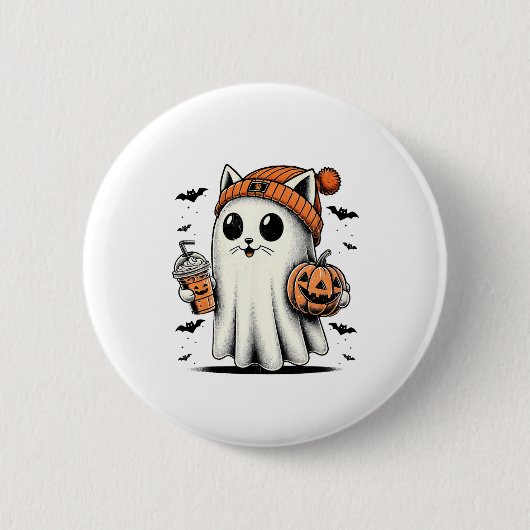 Schattigee Cat Ghost Iced Coffee Funny Ghost Hallo Ronde Button 5,7 Cm (Voorkant)