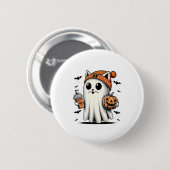 Schattigee Cat Ghost Iced Coffee Funny Ghost Hallo Ronde Button 5,7 Cm (Voorkant /achterkant)