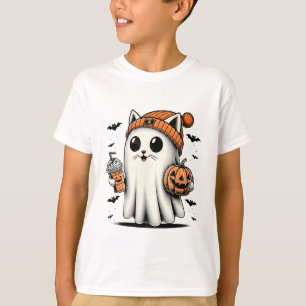 Schattigee Cat Ghost Iced Coffee Funny Ghost Hallo T-shirt
