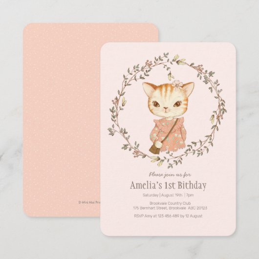 Schattigee  Cat Girls Verjaardagsuitnodiging Kaart (Voorkant / Achterkant)