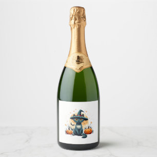 Schattigee cat graphics omgeven 1 sparkling wijnetiket