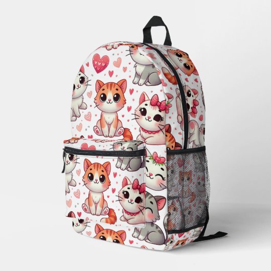 Schattigee Cat & Hearts Patroon Rugzak – Roze & Ro (Achterkant Hoek Rechts)