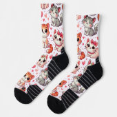 Schattigee Cat & Hearts Patroon Sokken – Roze & Ro (Links)