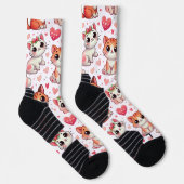 Schattigee Cat & Hearts Patroon Sokken – Roze & Ro (Rechts)