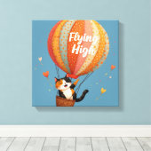 Schattigee Cat Hete Luchtballon Whimsical Art Canvas Afdruk (Insitu (Houten vloer))