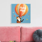 Schattigee Cat Hete Luchtballon Whimsical Art Canvas Afdruk (Insitu (Woonkamer))