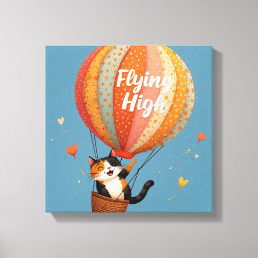 Schattigee Cat Hete Luchtballon Whimsical Art Canvas Afdruk (Voorkant)